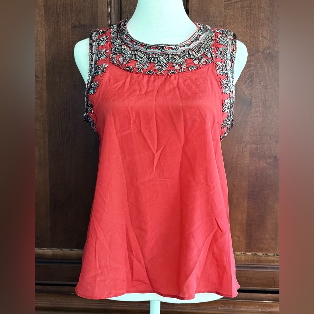 NWT Parker Red Sequined Sleeveless Blouse